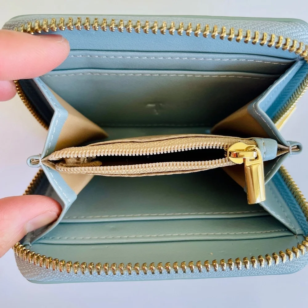 Trussardi Greyhound Logo Light Blue Leather Compact Zip Wallet with Box - Picture 10 of 15